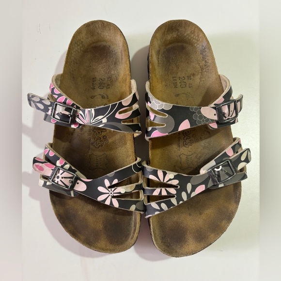 Birkenstock Shoes - Birkenstock Birki’s Salina Black & Pink Floral Slip On Cross Strap Sandals 37 7